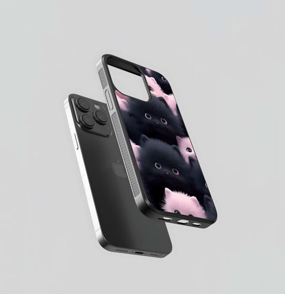 Black and Pink Fluffy Kittens Glass Case