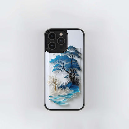 Blue Papercut Landscape Glass Case