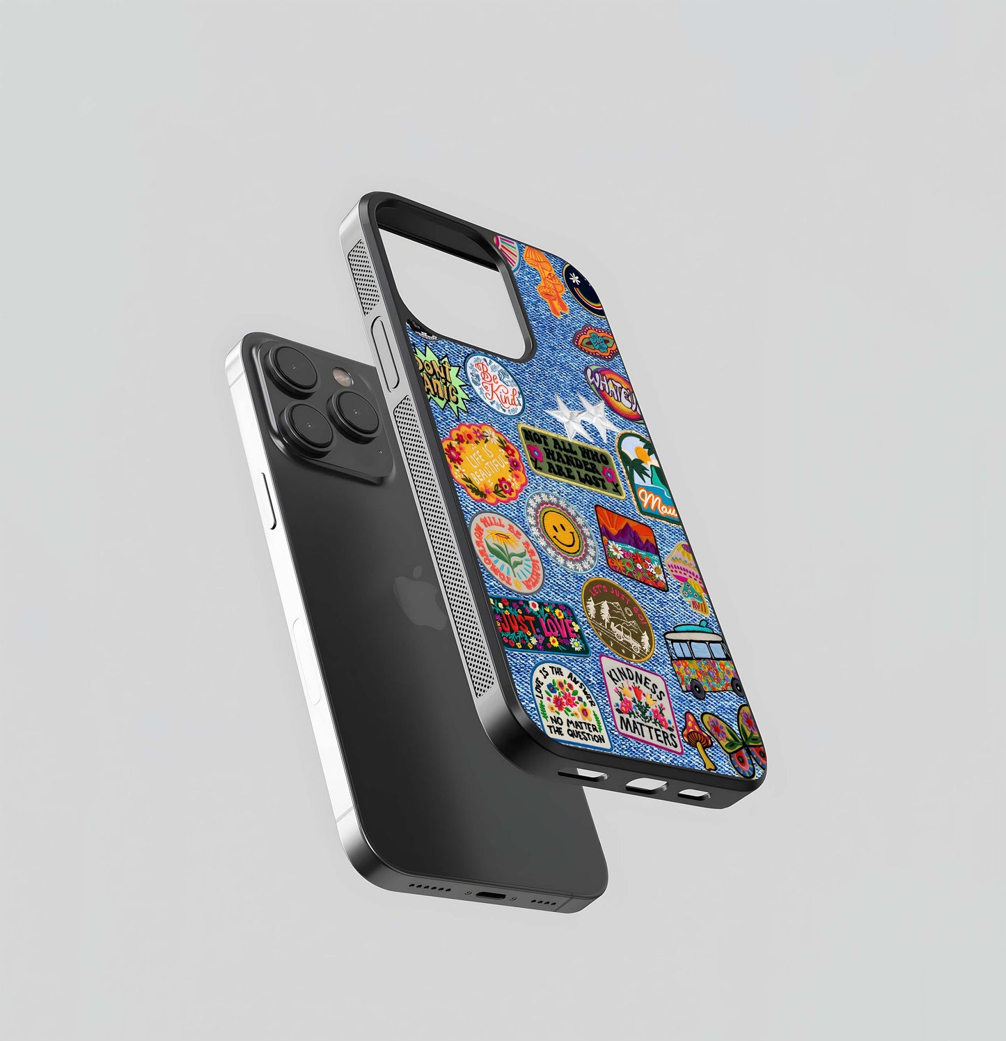 Boho Badge Denim Glass Case