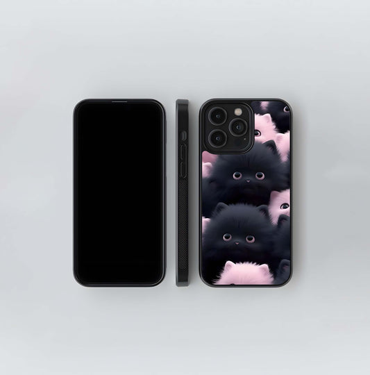 Black and Pink Fluffy Kittens Glass Case