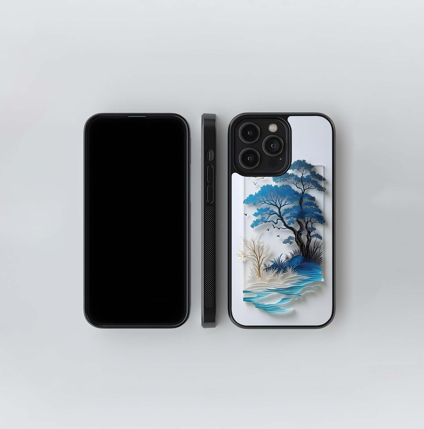 Blue Papercut Landscape Glass Case