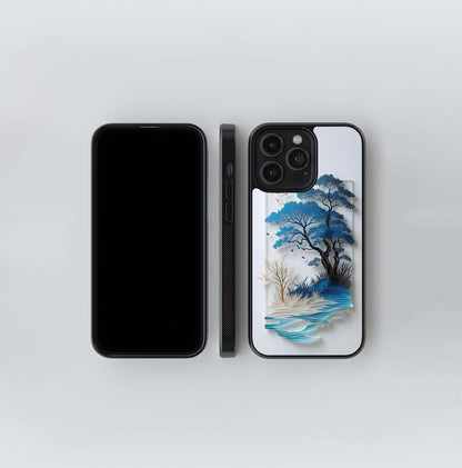 Blue Papercut Landscape Glass Case