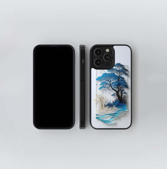 Blue Papercut Landscape Glass Case