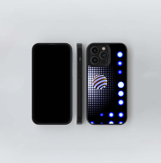 Striped Sphere on Abstract Halftone and Glowing Dots Glass Case