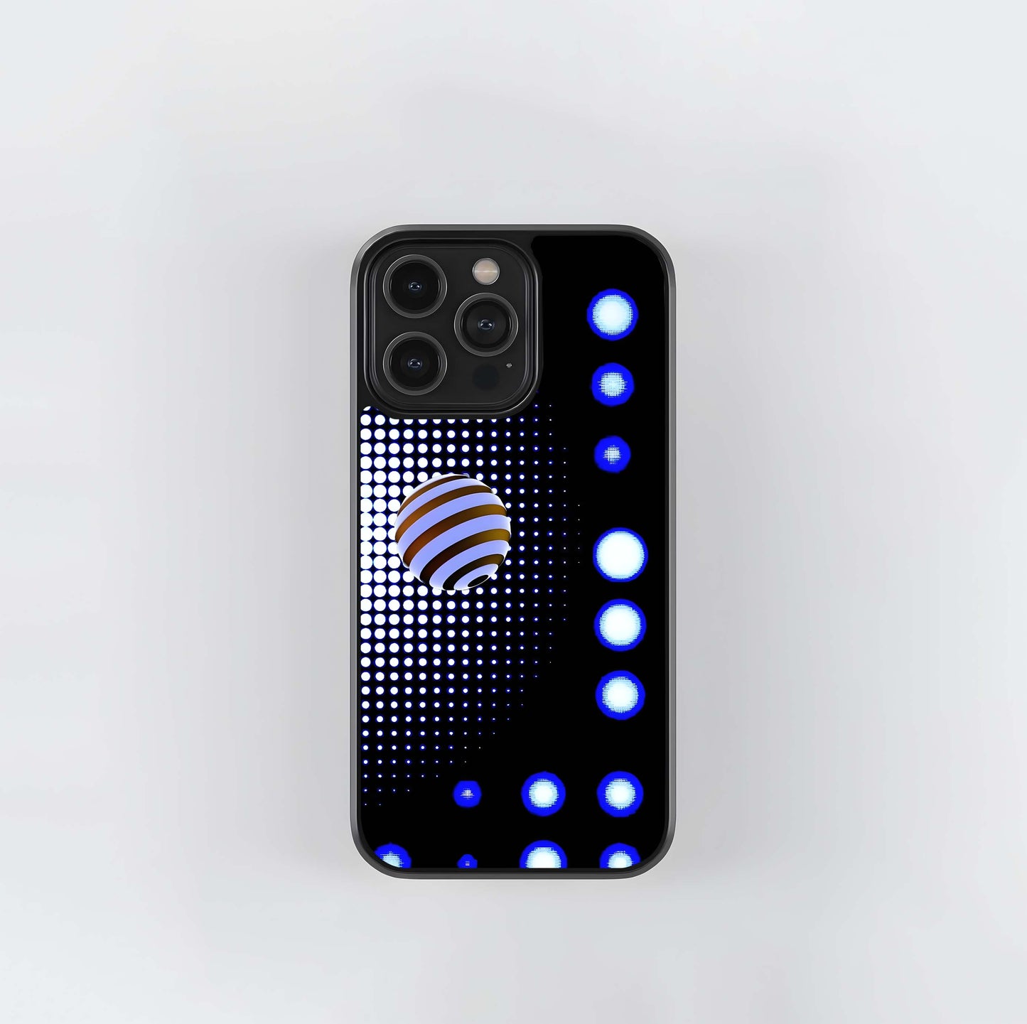 Striped Sphere on Abstract Halftone and Glowing Dots Glass Case