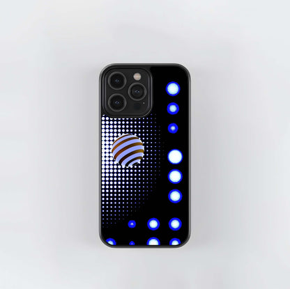 Striped Sphere on Abstract Halftone and Glowing Dots Glass Case