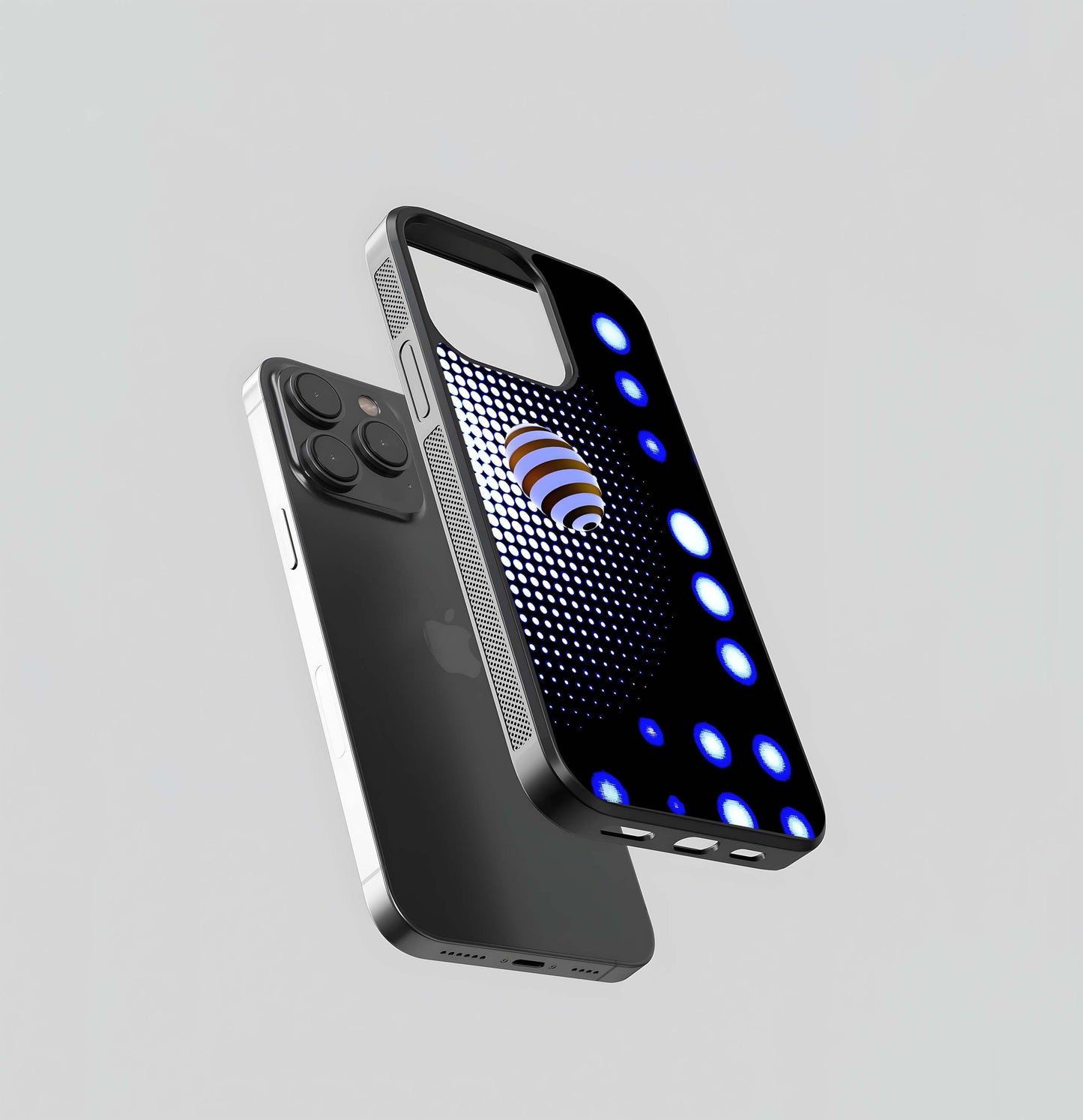 Striped Sphere on Abstract Halftone and Glowing Dots Glass Case