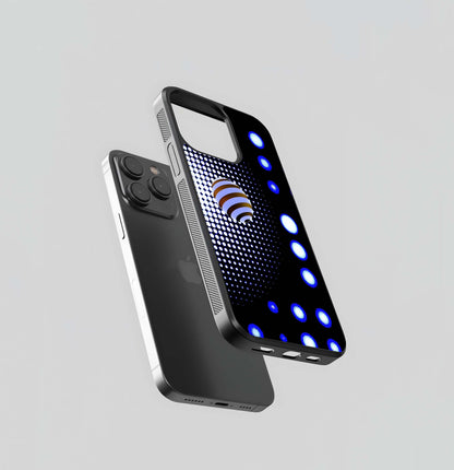 Striped Sphere on Abstract Halftone and Glowing Dots Glass Case