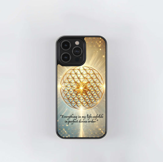 Golden Flower of Life Affirmation Glass Case