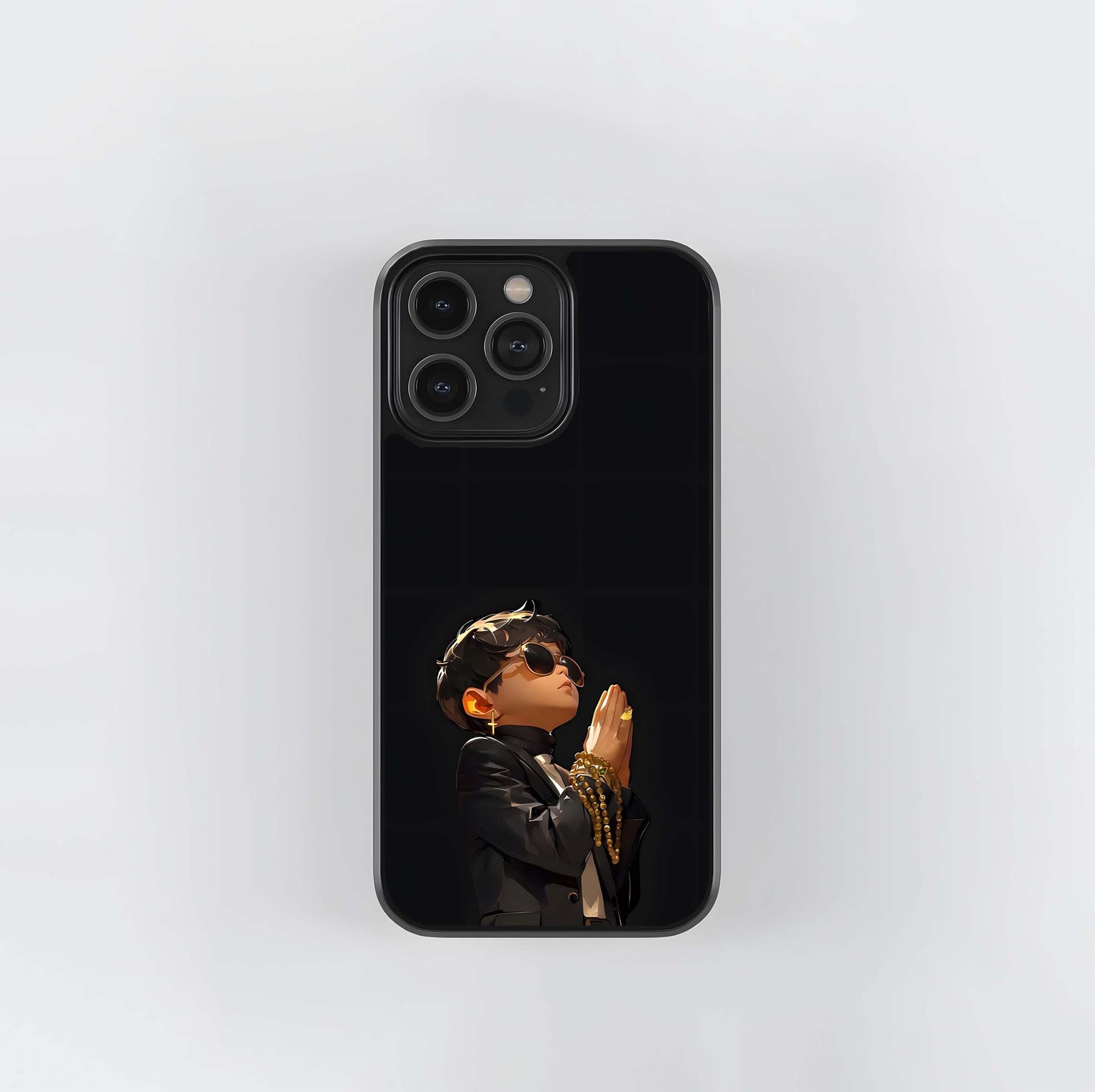 Stylish Youth Praying with Gold Chain Glass Case