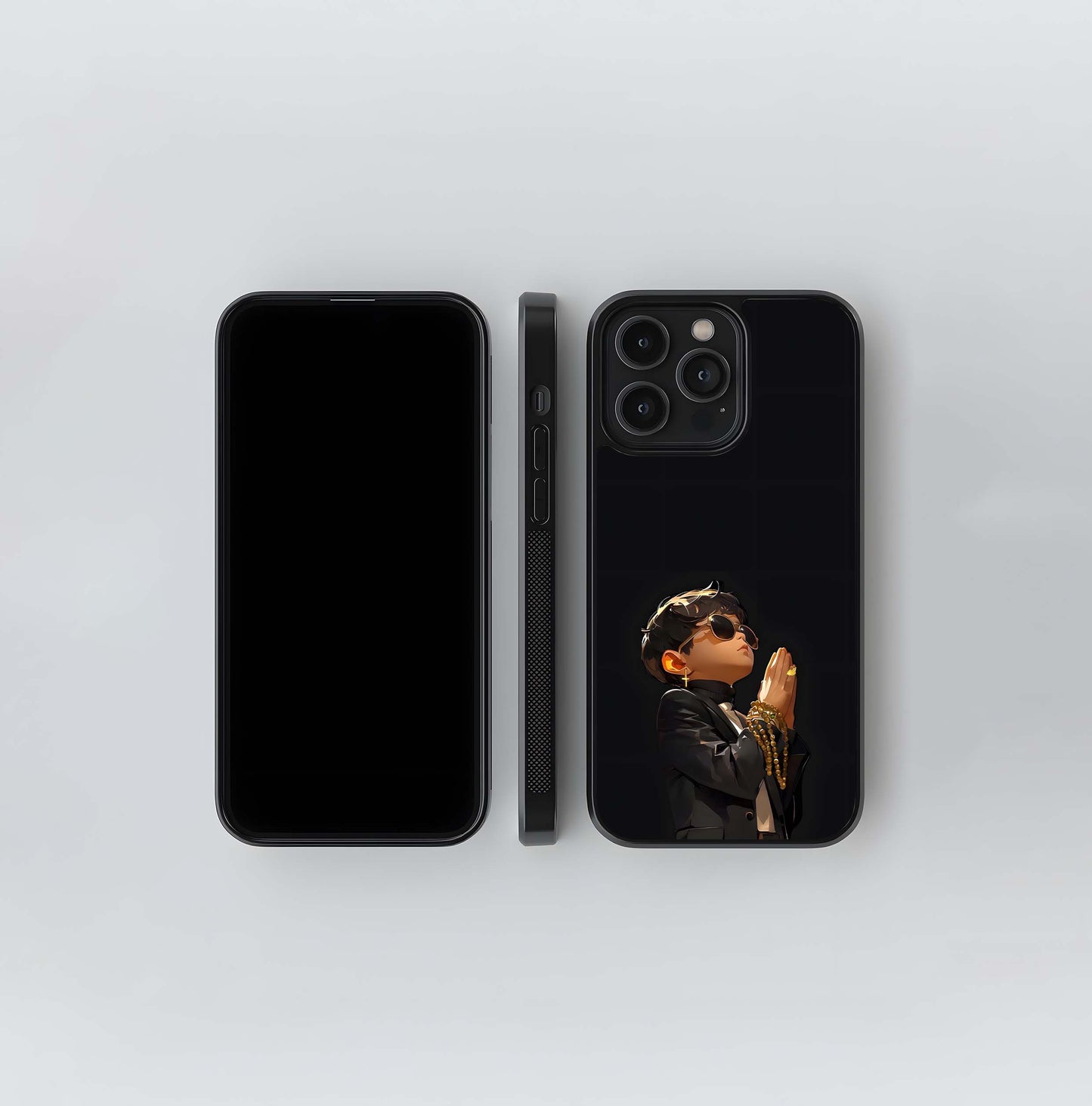 Stylish Youth Praying with Gold Chain Glass Case