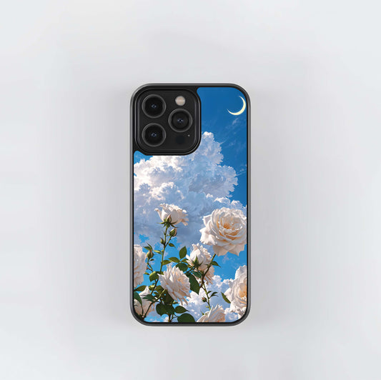 White Flower Scenery Glass Case