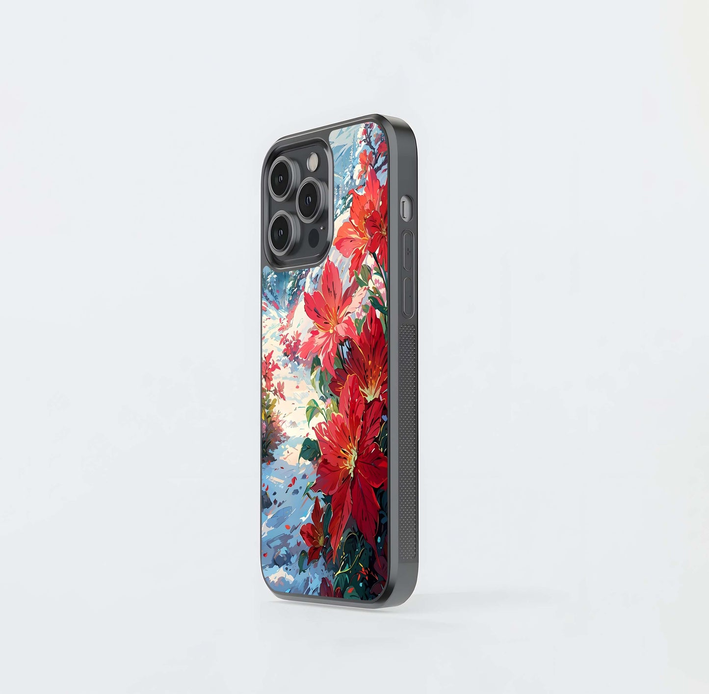 Winter Floral Art Glass Case