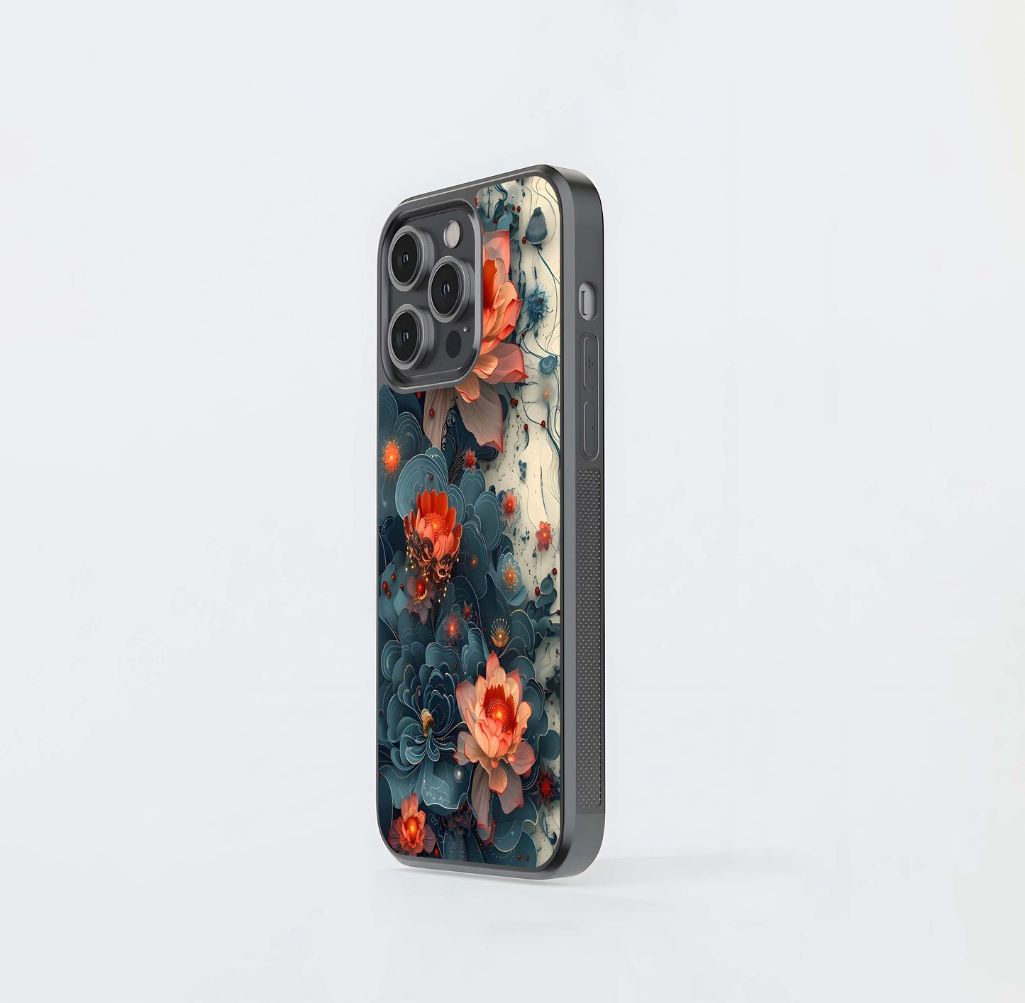 Aqua Lotus Bloom Glass Case