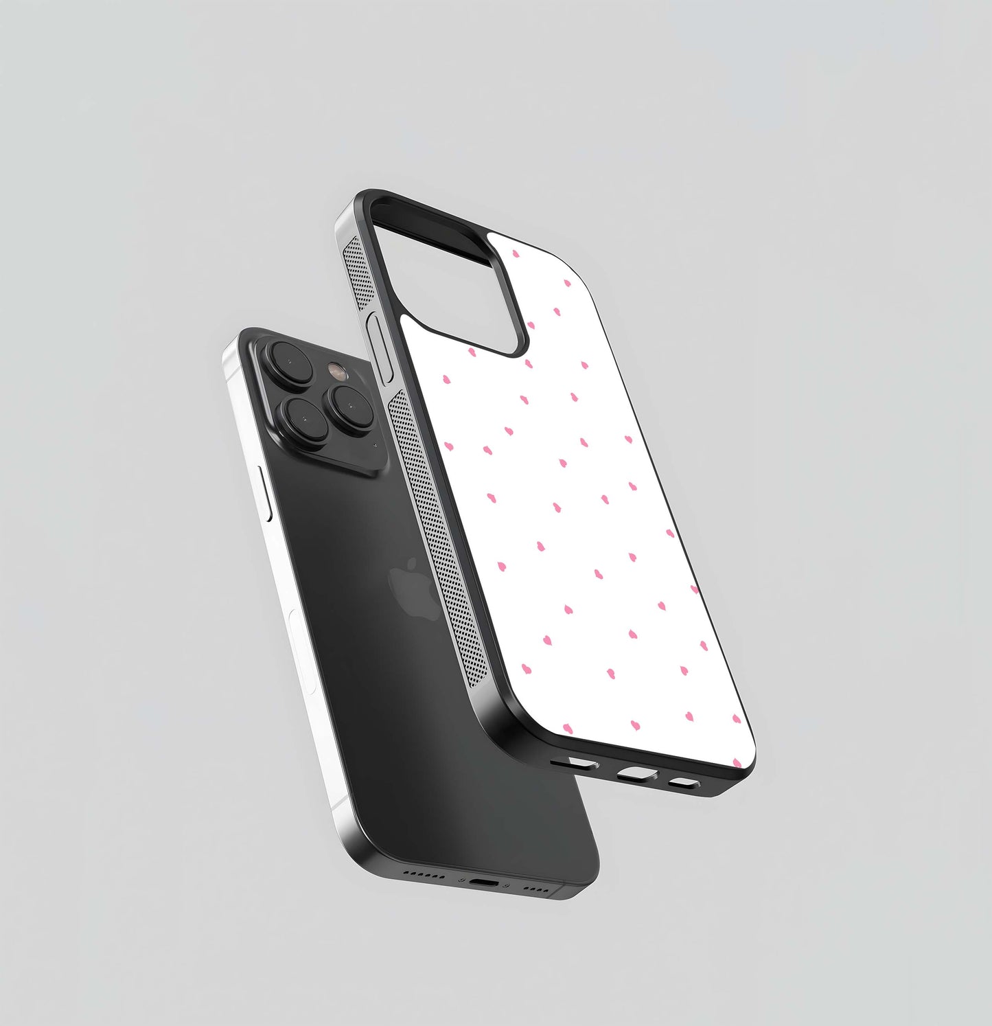 White Background With Pink Heart Glass Case / Cover