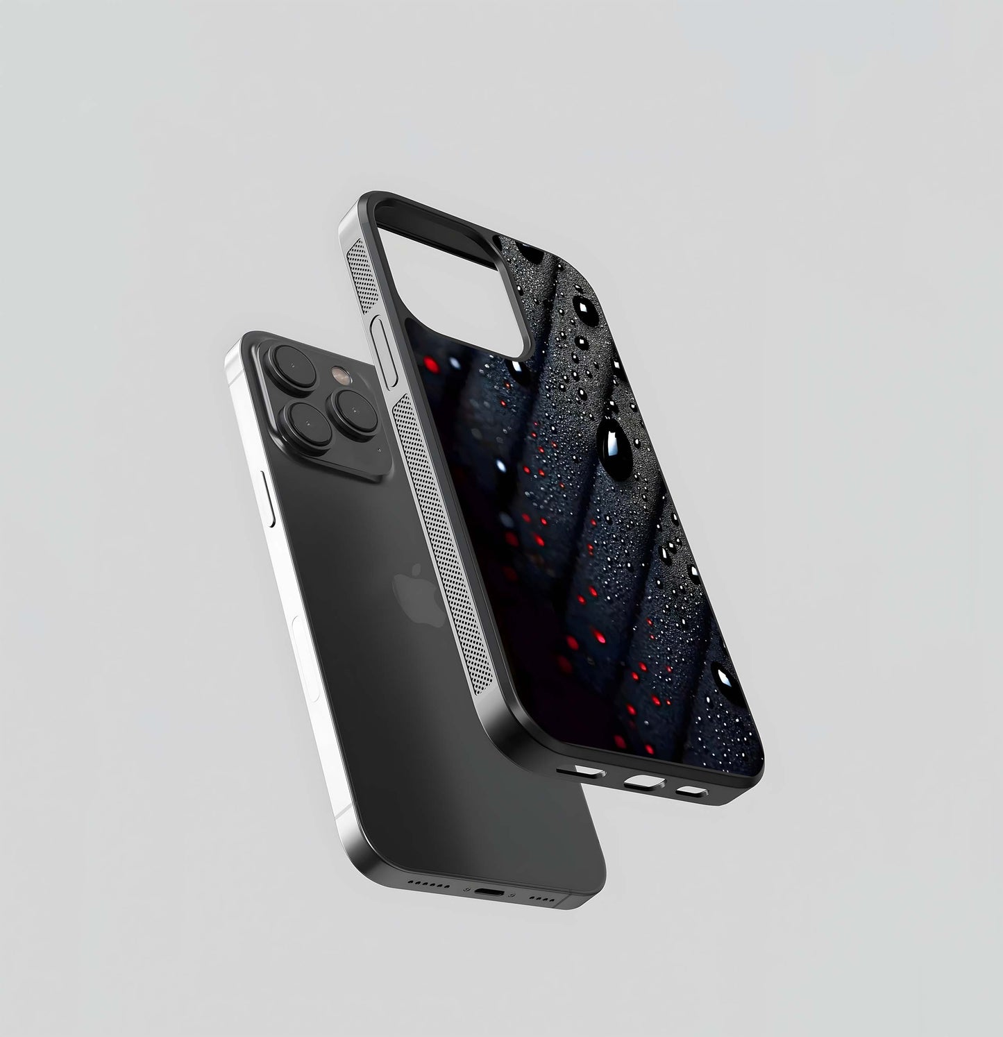 Black Embossed Fabric with Red Accents Glass Case