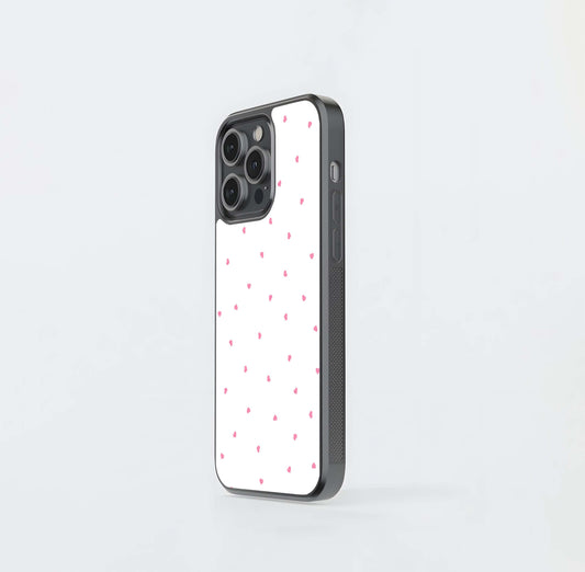 White Background With Pink Heart Glass Case / Cover