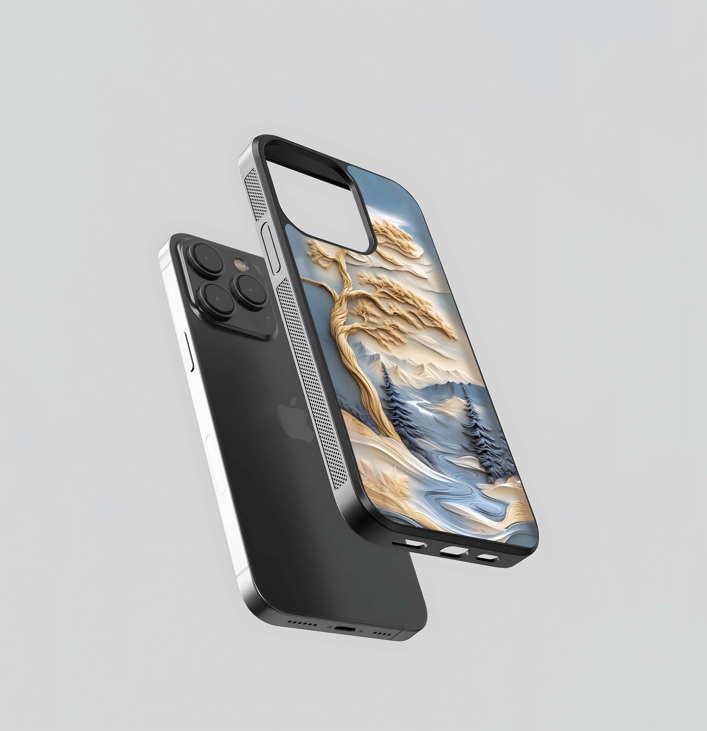 Carved Relief Pine Landscape Glass Case