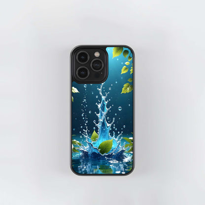 Fresh Water Splash with Leaves Glass Case