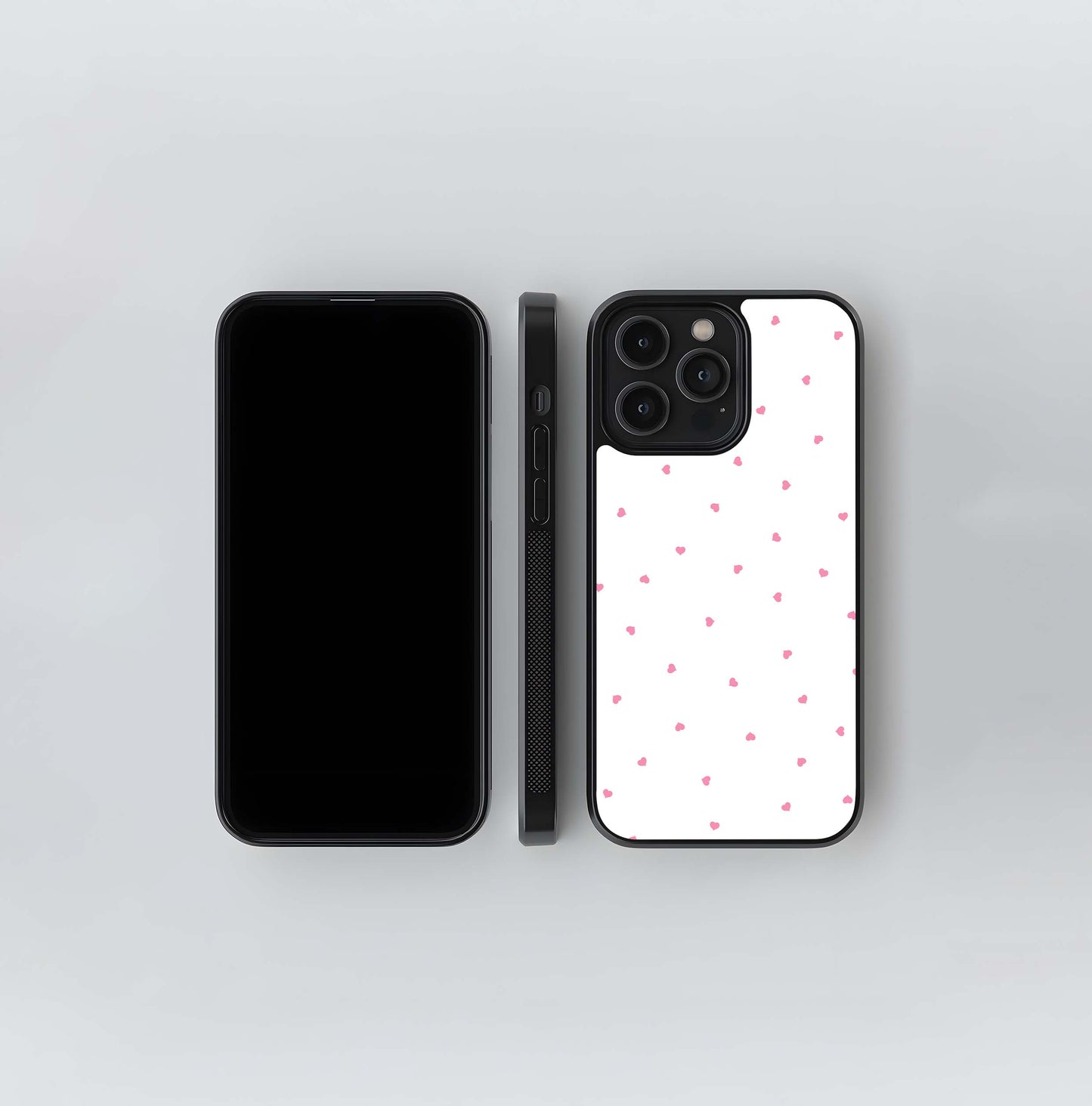 White Background With Pink Heart Glass Case / Cover