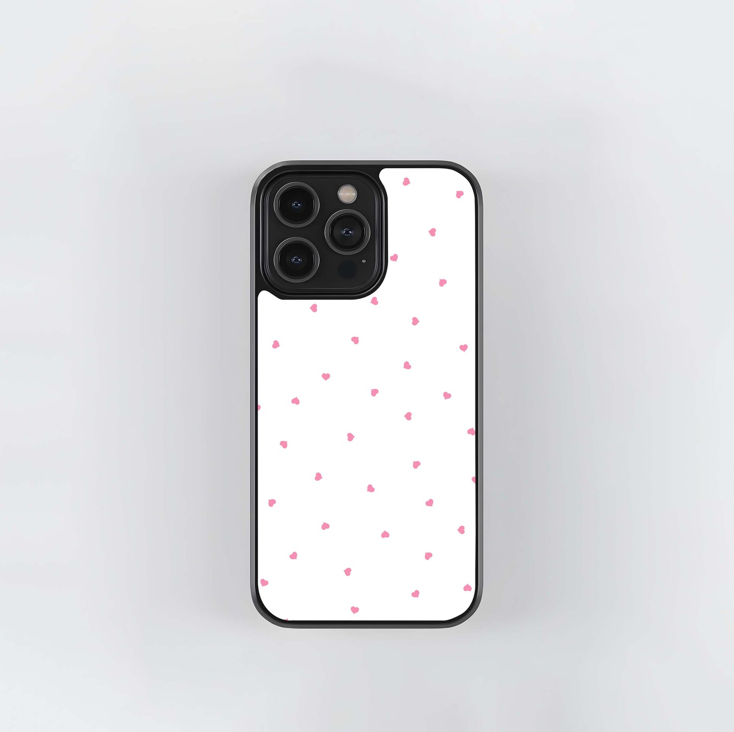 White Background With Pink Heart Glass Case / Cover