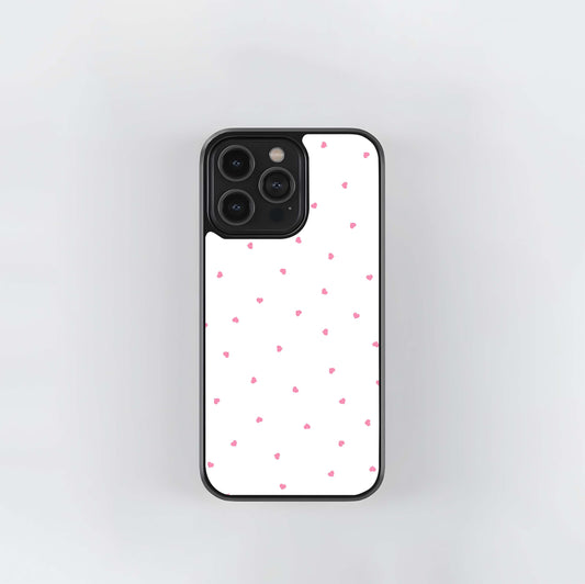 White Background With Pink Heart Glass Case / Cover