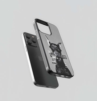 Grave Doberman with Anti-War Gun Glass Case