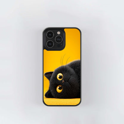 Fluffy Black Cat Glass Case