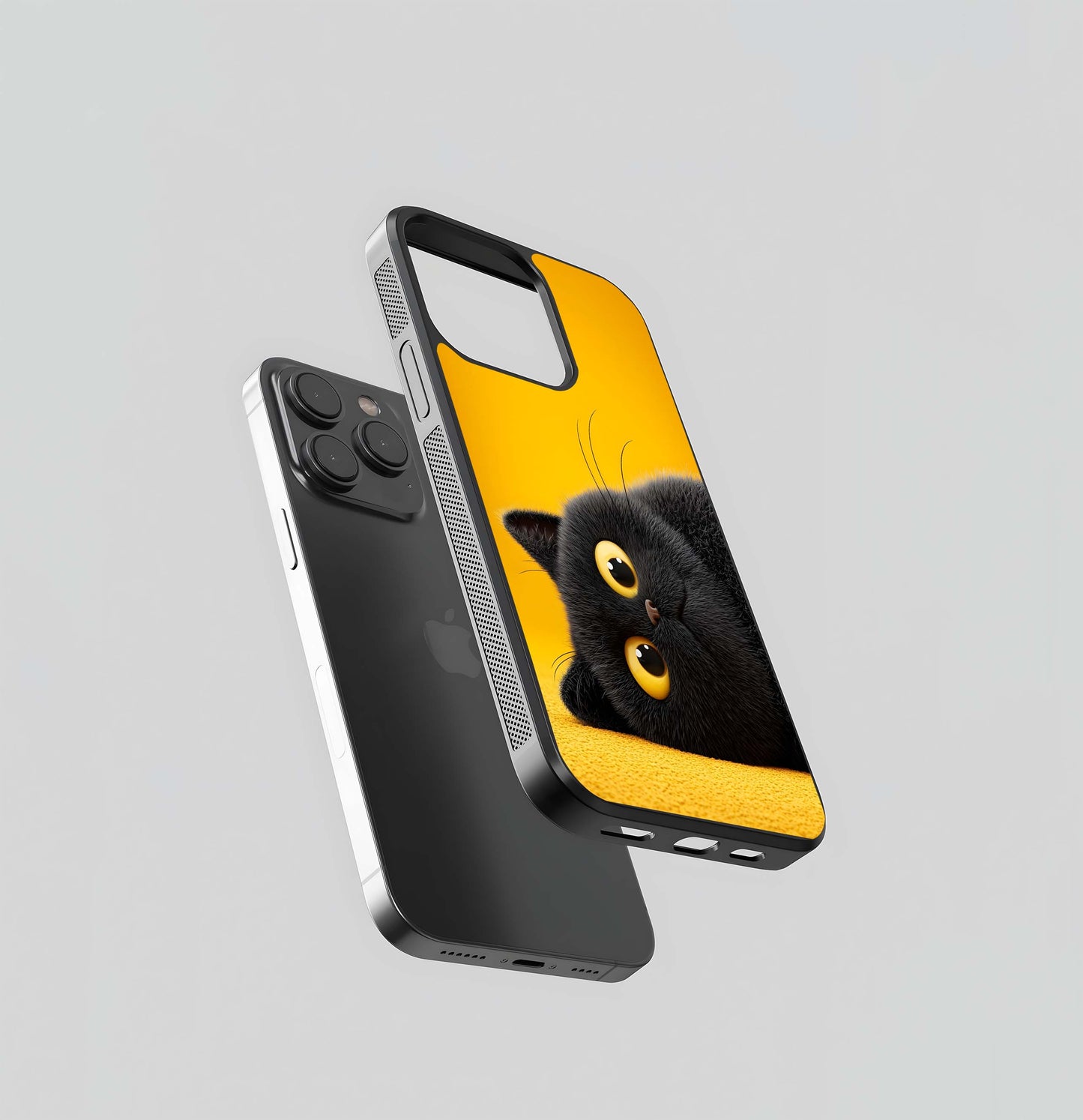 Fluffy Black Cat Glass Case