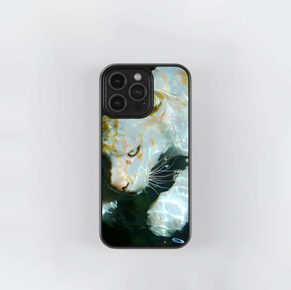 Aqua Wild Gaze Cat Glass Case
