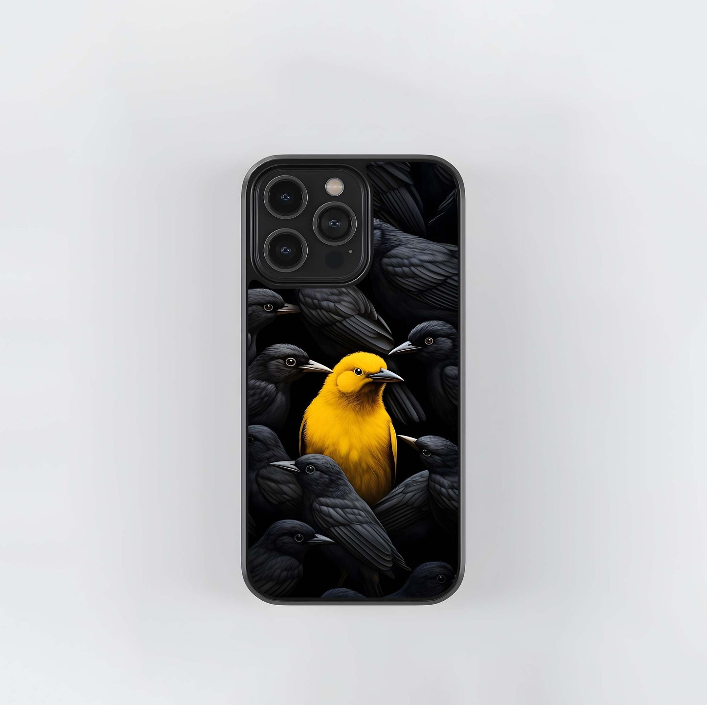 Yellow Bird Surrounded by Black Crows Glass Case