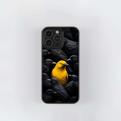 Yellow Bird Surrounded by Black Crows Glass Case