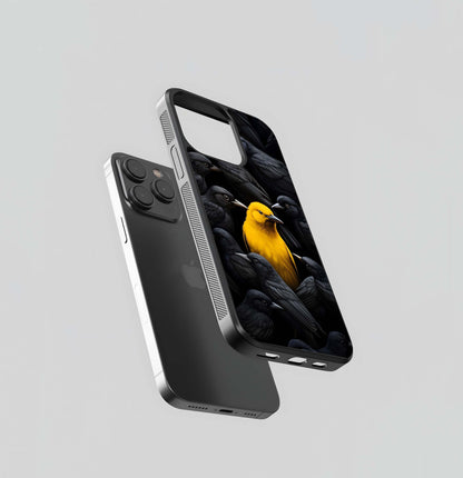 Yellow Bird Surrounded by Black Crows Glass Case