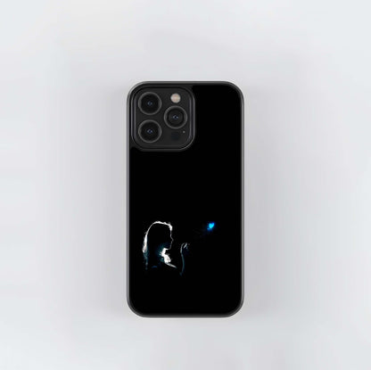 Girl Silhouette with Blue Butterfly Glass Case