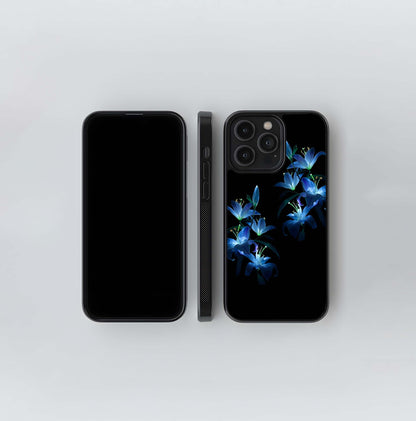 Glowing Blue Lilies Glass Case