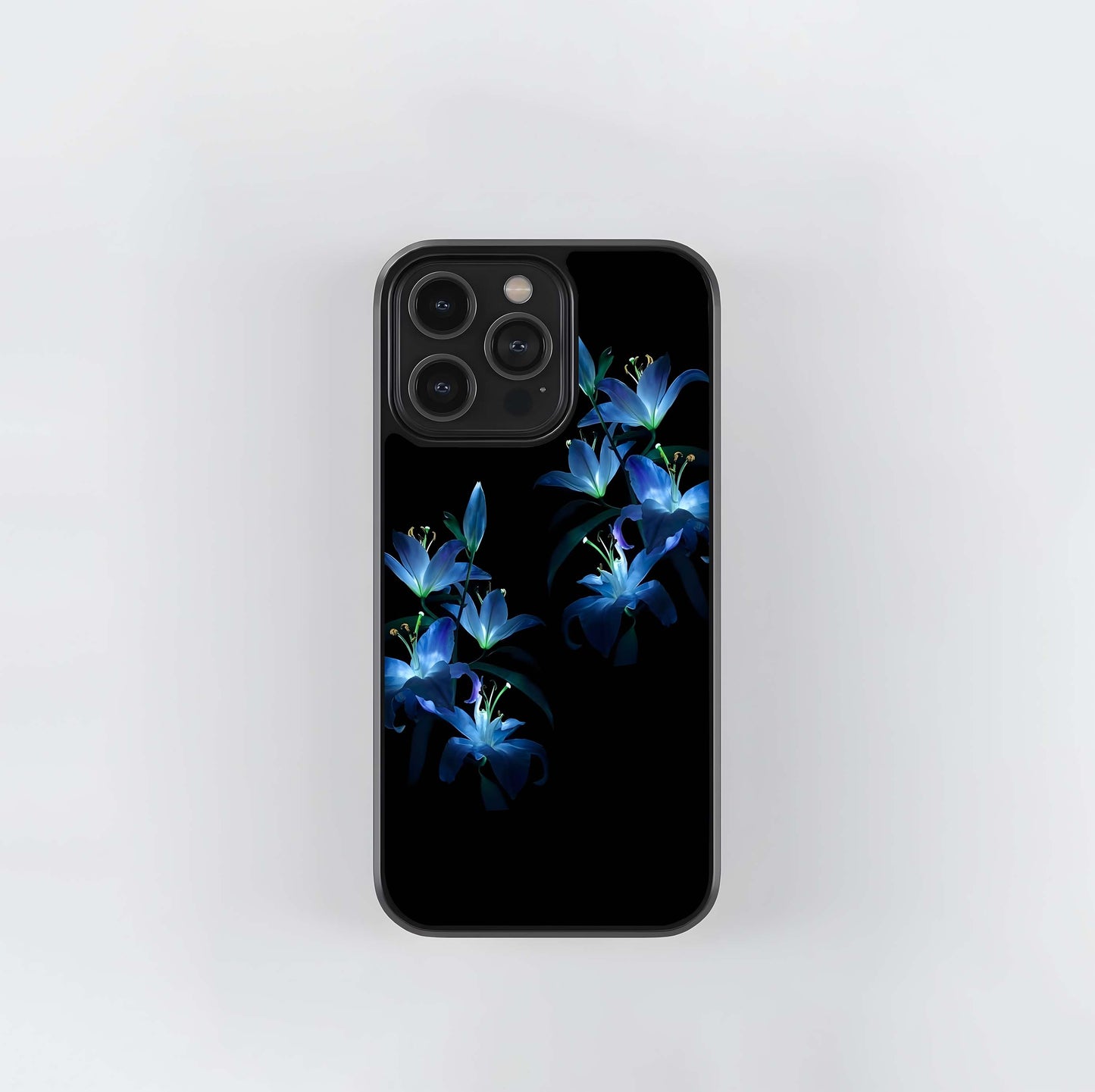 Glowing Blue Lilies Glass Case