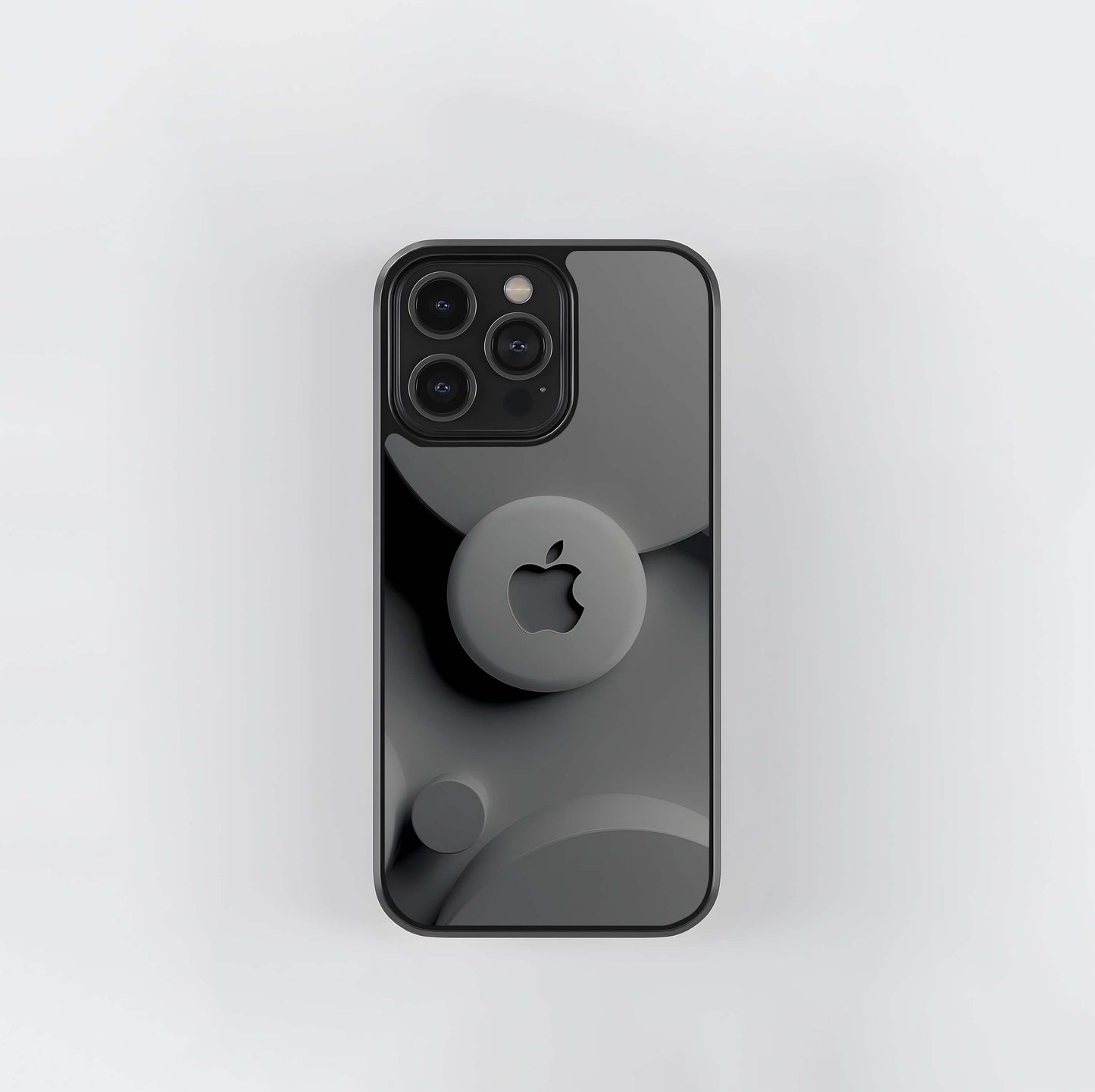 Minimalist Grey Apple Logo with Circles Glass Case