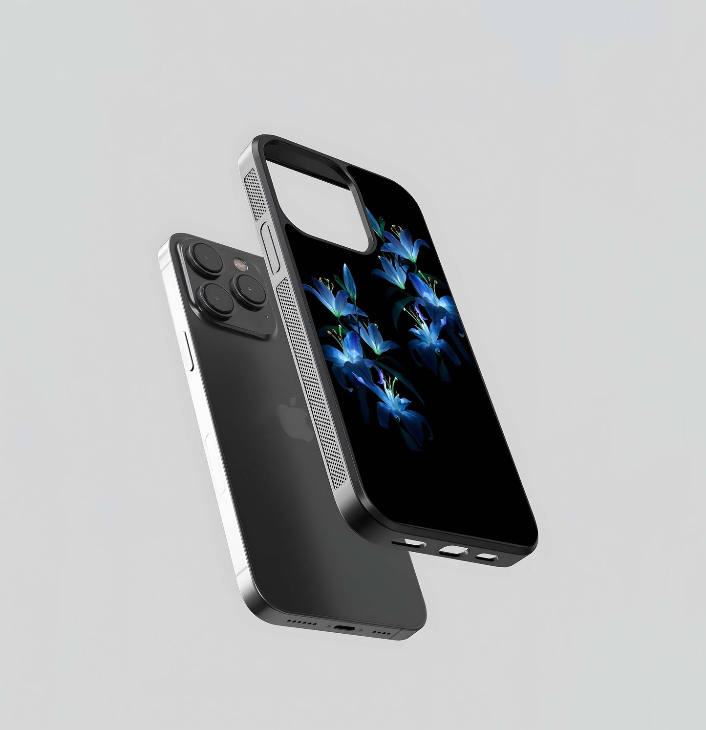 Glowing Blue Lilies Glass Case