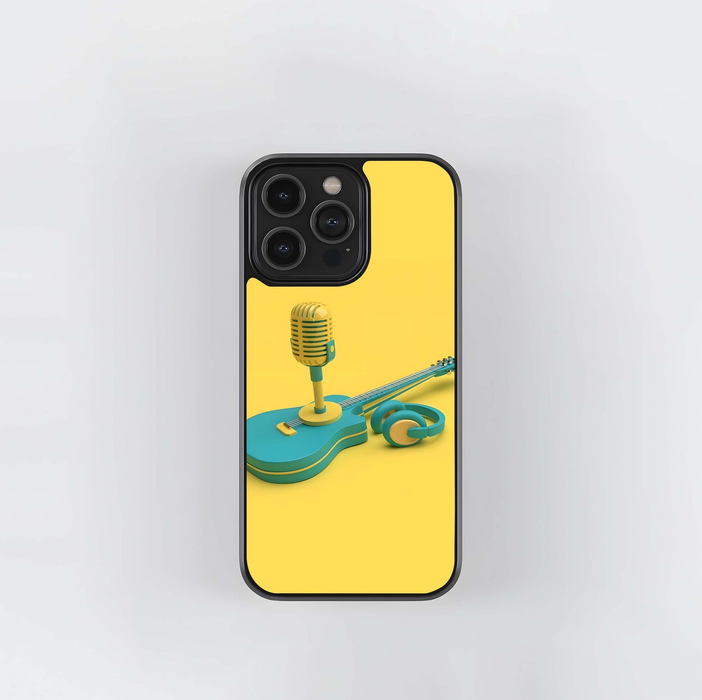 Aqua and Yellow Music 3D Render Glass Case