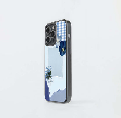Minimal Blue Floral Glass Case