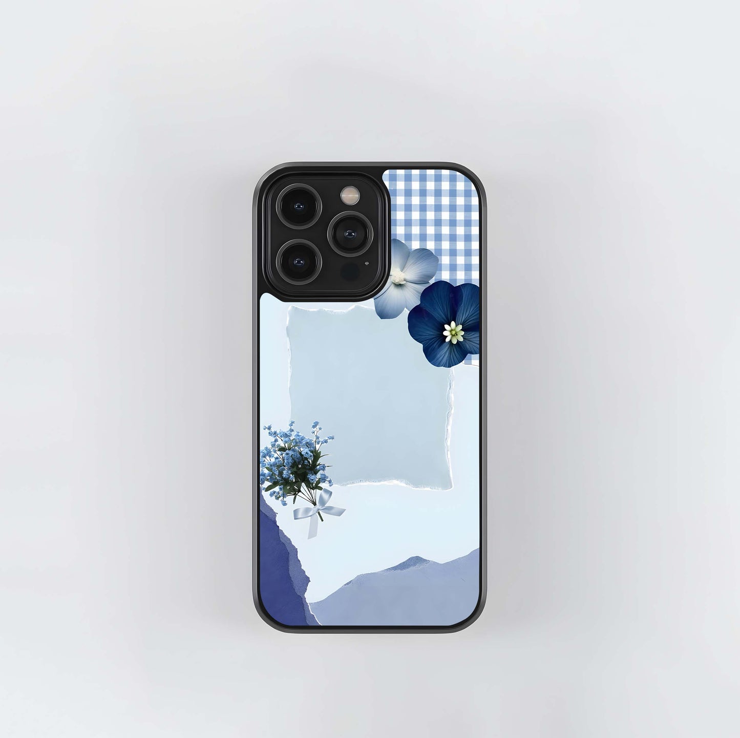 Minimal Blue Floral Glass Case