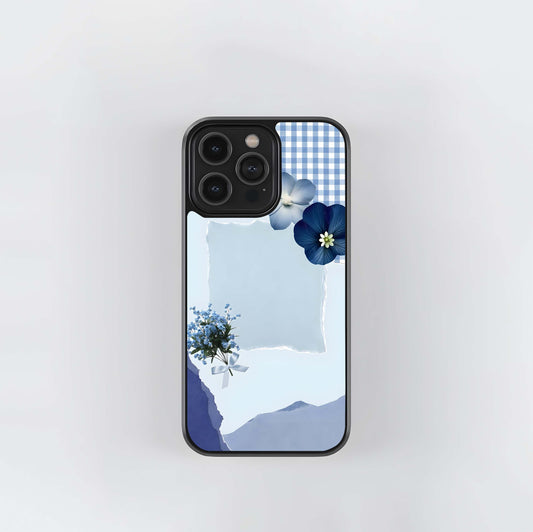 Minimal Blue Floral Glass Case