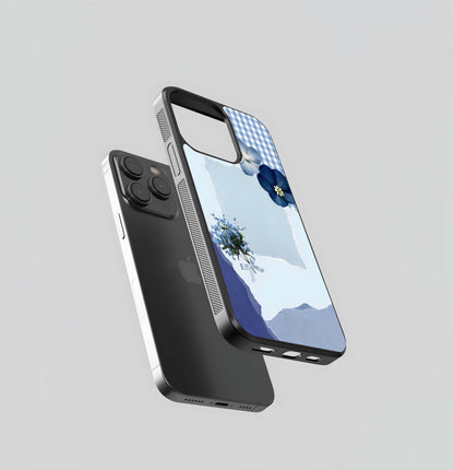 Minimal Blue Floral Glass Case