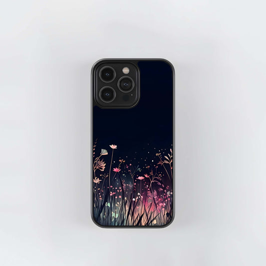 Glowing Flower Silhouettes Glass Case