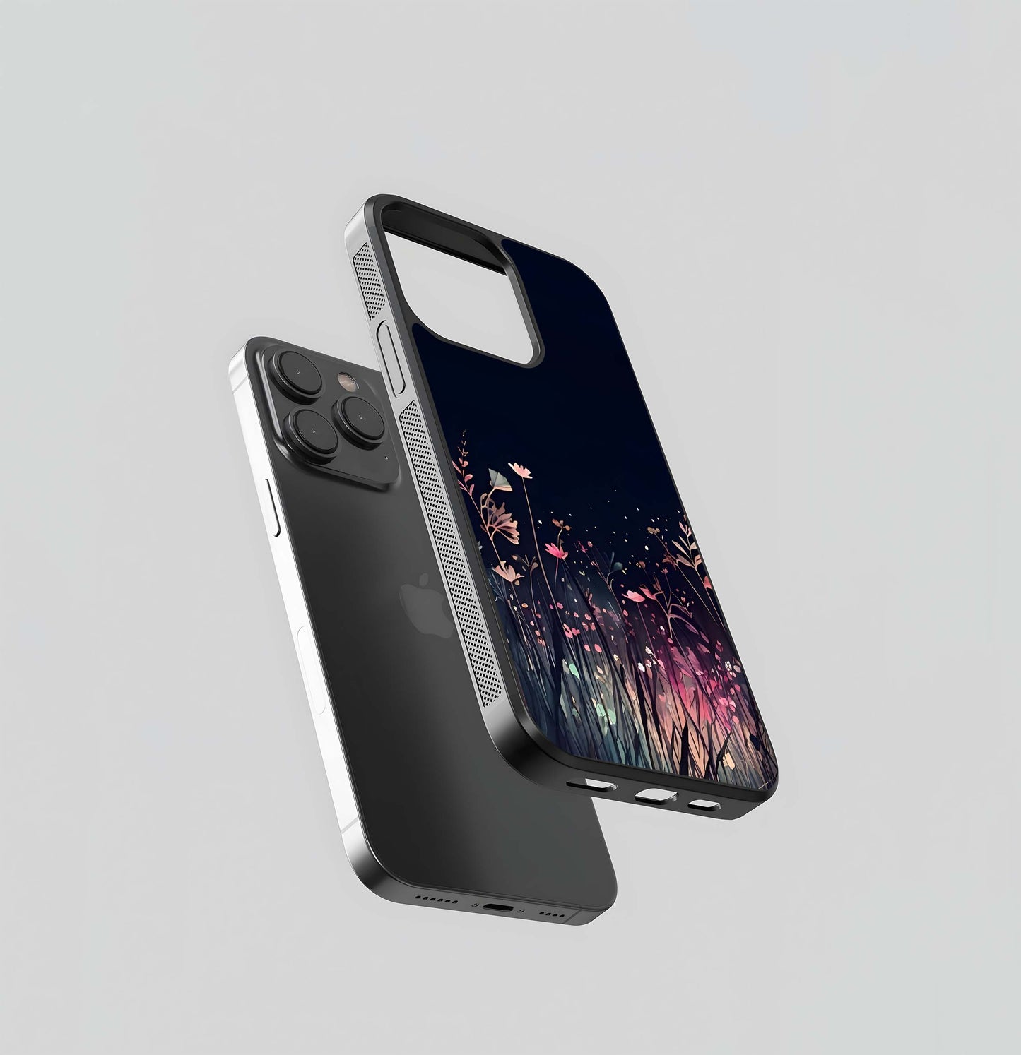 Glowing Flower Silhouettes Glass Case