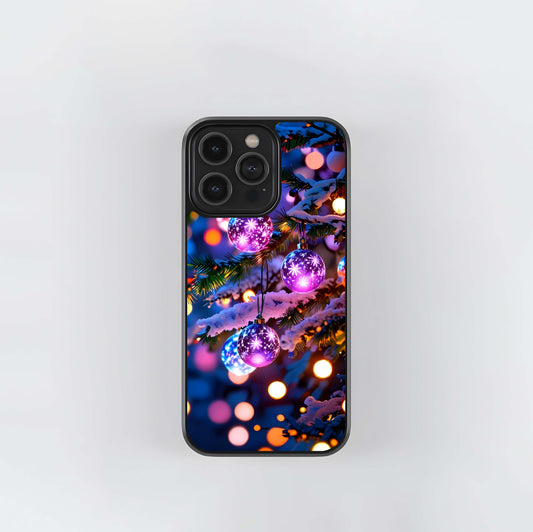 Glowing Purple Christmas Ornaments Glass Case
