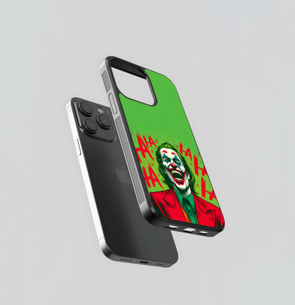 Joker Laughing Illustration on Green Glass Case