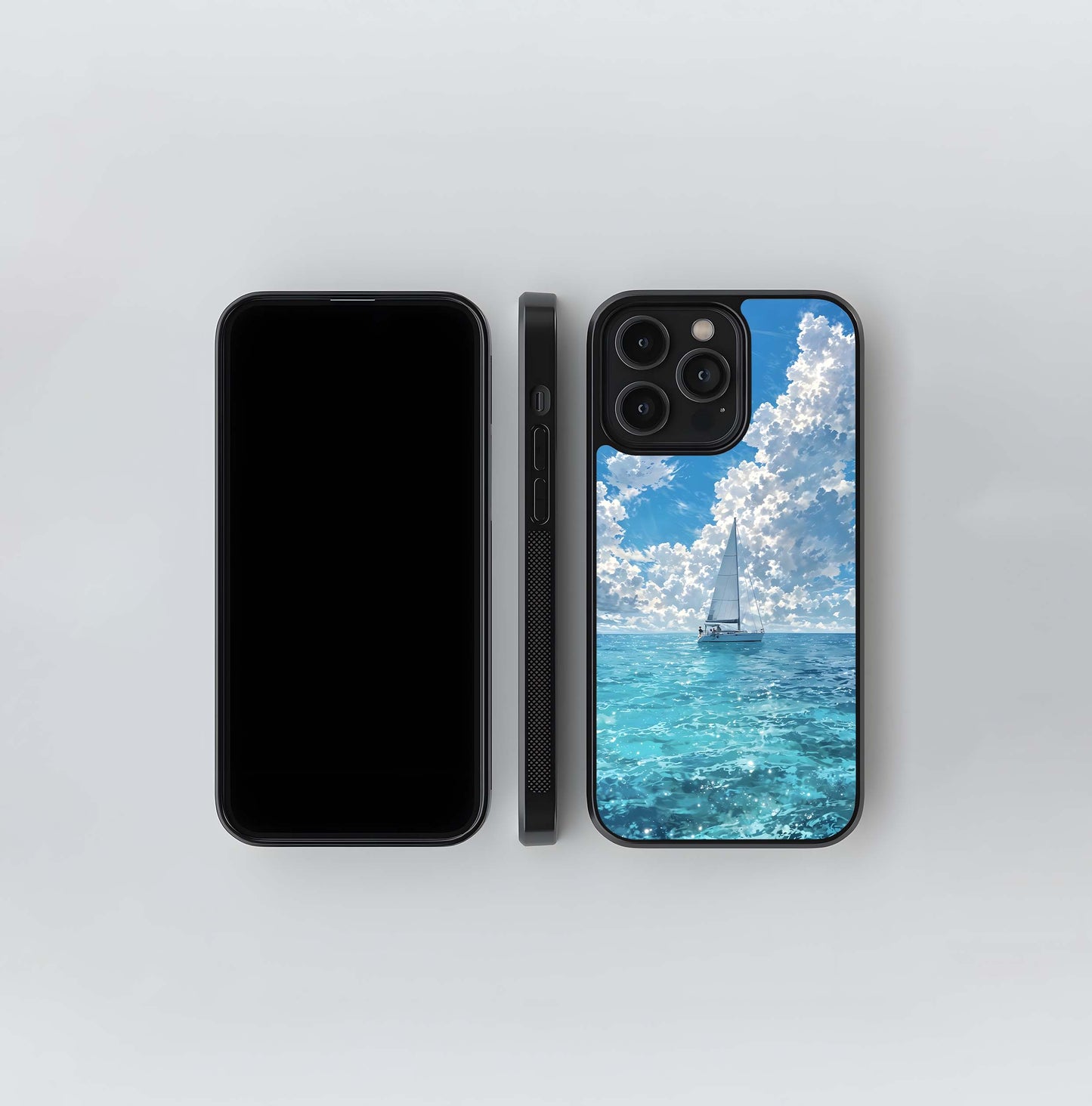 Clear Ocean Sailboat Glass Case