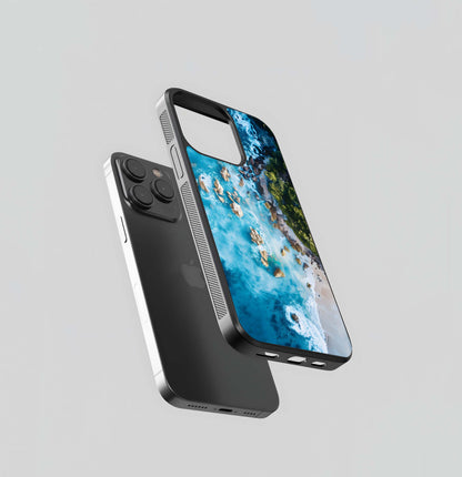 Aerial beach ocean view Glass Case