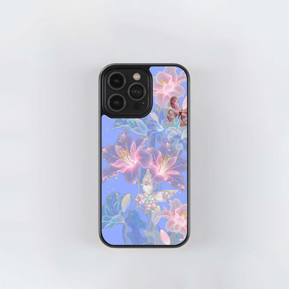 Butterfly Glitter Blue Theme Glass Case